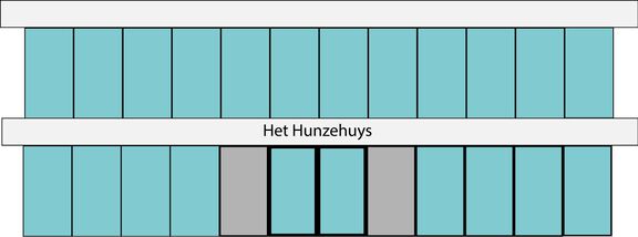 Tekening van de voorgevel van Het Hunzehuys.